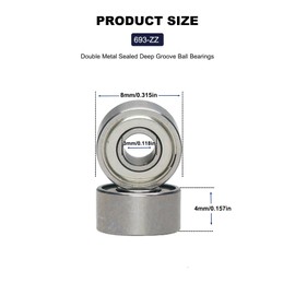 Paquete de 20 rodamientos de bolas 693ZZ con doble ranura profunda de 3 mm x 8 mm x 4 mm, rodamientos de acero al carbono para monopatines, bicicletas, motocicletas y más
