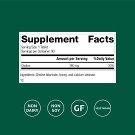 Standard Process Choline - Supports Healthy Fat Metabolism, Liver Health & Nervous System Function - Gluten-Free, Non-Dairy & Vegetarian -180 mg, 90 Tablets