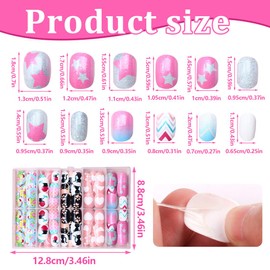 Pack of 120 Stick-On Fingernails for Children, Cute Artificial Nails for Sticking, Flower Cherry Dots and Line Designs, Artificial Fingernails Gift for Girls, Press On Nails Children