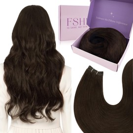 fshine Weft Hair Extensions Human Hair - 20 Inch 100g Sew in Hair Extensions Full Head Straight Natural Real Hair - Color 2 Darkest Brown Remy Hair Double Weft Bundles Weave Brazilian Human Hair