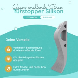 Rubber Door Stop Wedge [Set of 2] - Non-Slip Door Wedge with Bracket, Heavy Rubber Door Stopper for All Surfaces - Door Stopper Floor, Durable and Stable (Grey)