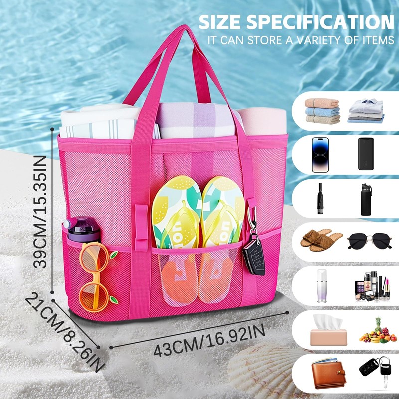 CIYIN Mesh Beach Bag, Large Beach Bag, XXL Family, Shopper