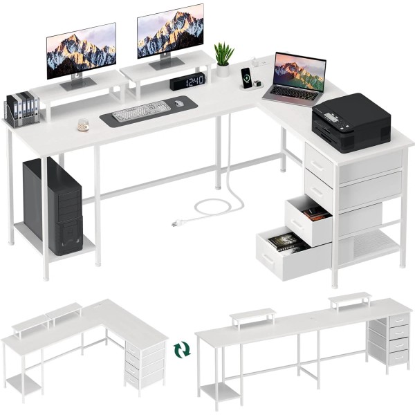 66" L Shaped Computer Desk, 94.4'' Home Office Desk with
