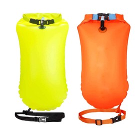 2 Pack 20L Swim Bouy Waterproof Marine Dry Bags Float Visible Swimming Safety Inflatable Bubble Bag with Storage Space & Adjustable Waist Belt for Swimmer,Training,Boating,Kayaking,Snorkeling