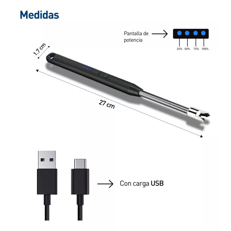 Bluelander Encendedor Eléctrico Para Cocina Carga Usb Portátil Multiuso