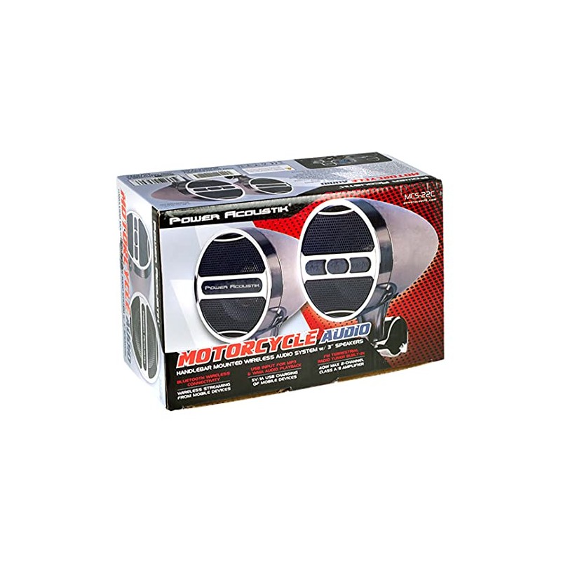 Power Acoustik Chrome Motorcycle Bluetooth Speaker System FM Radio &