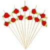 Minisland Red Rose Flower Cocktail Picks, 4.7 Inch Long Bamboo