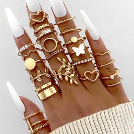 44pcs Chic Gold Knuckle Rings Set For Women,Vintage Stackable Dainty Simple Adjustable Silver Rings,Chunky Signet Cute Ring Pack Jewelry Gift (42pcs(Silver+Gold))