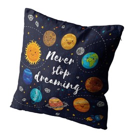 Subently Throw Pillow Cover Decorative 16x16 Inch Pillow Case Never Stop Dreaming Awesome Lovely Planets Moon Spaceship Starts Home Car Sofa Office Meeting Room Decor Cushion Pillowcase