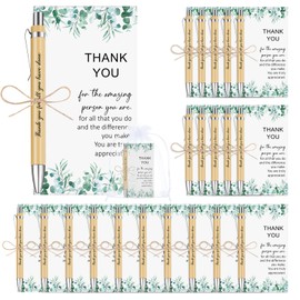 Clabby 20 Sets Thank you Gifts Motivational Pens Greeting Cards Appreciation Bulk Gifts Inspirational Ballpoint Pens with Cards Organza Bag for Colleagues Teacher Nurses Gifts (Fresh Style)