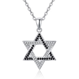 TANGPOET Star of David Necklace for Women Jewish Delicate 925 Sterling Silver Cubic Zirconia CZ Star Pendant Star of David Jewellery for Women Girls, Sterling Silver