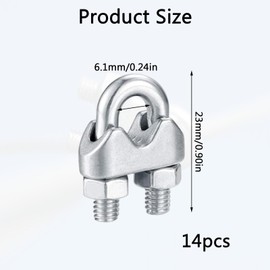 Pack of 14 Wire Rope Clamps, 4 mm, Stainless Steel 304 Wire Rope Clamp, M4 U-Bolt, Bow Shape, Steel Cable Connector, Bow Rope Clamp, Suitable for Diameter 4 mm Wire, Washing Line, Awning, Fixed