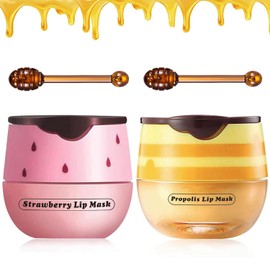 Lip Balm Sleeping Lip Mask, Long-Lasting Nourishing & Moisturizing Lip Night Care Lip Anti-chapped Lip Cream Lip Skin Care (Strawberry & Bee)