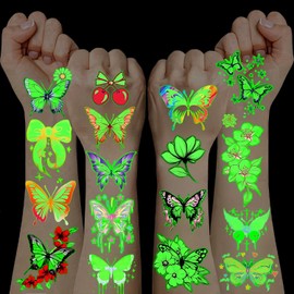 10 Blätt Temporäre Tattoos Kinder Erwachsene,Leuchttattoos Kindertattoos Schmetterling Tattoo Spielzeug Mädchen 4 5 6 7 8 9 10 Jahre Tattoo Kinder Mädchen Schmetterling Deko Geburtstag