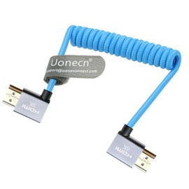 Uonecn 4K HDMI Coiled Cable for Cameras - HDMI Cable for Atomos Ninja V, Right Angle HDMI for Sony A7S III, Short HDMI Cable for Z-CAM F6/Z-Cam E2 Pro Cameras (Blue)