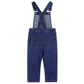 KIDSCOOL SPACE Girls Ripped Holes Patchwork Bib Pocket Slim Jeans Overalls Blue,11-12 Years
