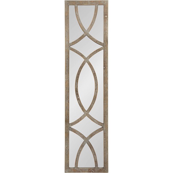 Kate and Laurel Tolland Decorative Wooden Panel Wall Mirror, 12" x 48", Rustic Brown, Farmhouse Windowpane Accent Piece