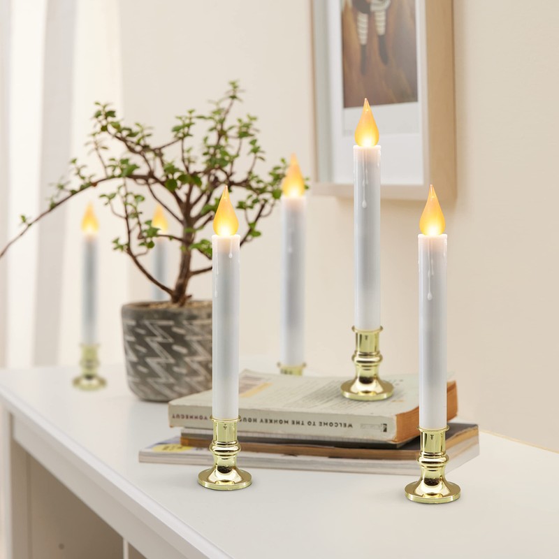 FURORA LIGHTING LED White Taper Candles with Gold Holders Pack