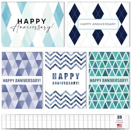 Work Anniversary Cards Bulk Greeting Set (25 Card Variety Pack – 5 Designs) Includes Envelopes - 5x7 Inch Business Anniversary Cards for Employees, Coworkers & Office (VP2412)