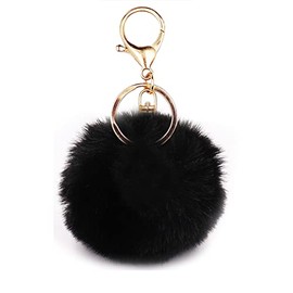 jtkdxqs Pom Pom Keychain Soft Artificial Rabbit Fur Plush Fluffy Ball Key Ring for Women, black