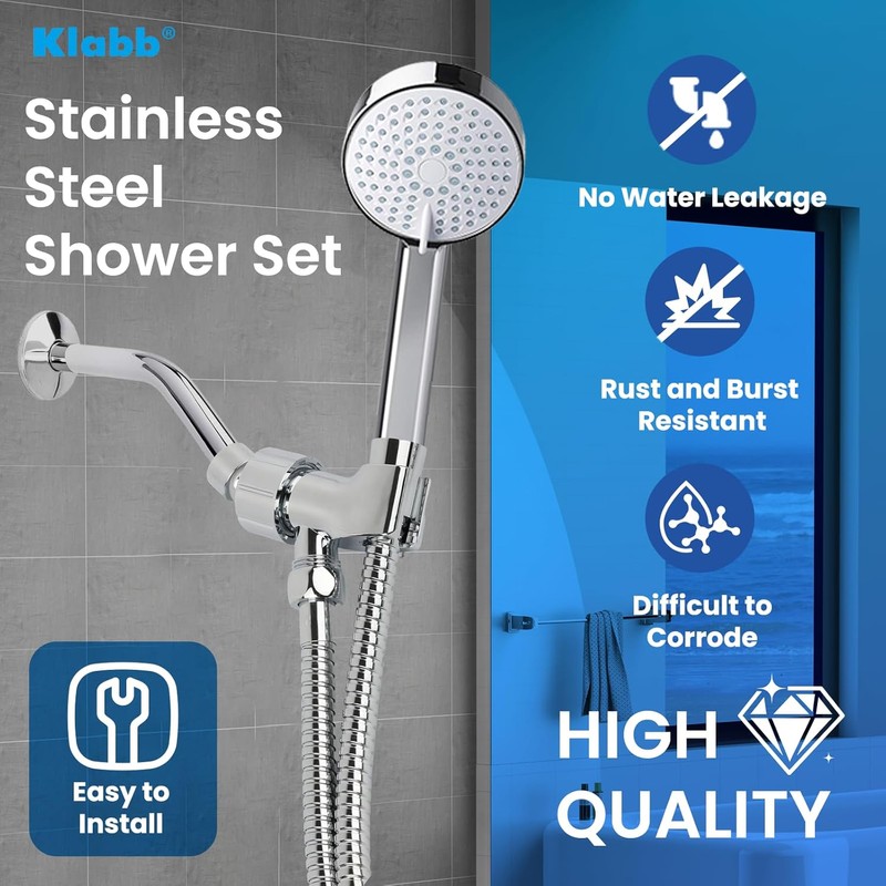 Klabb Adjustable Handheld Shower Head Holder and 79 Inch Hose,Premium