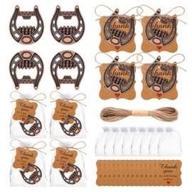 50PCS Lucky Horseshoe Bottle Opener Cast Iron Lucky Horseshoes Opener Wedding Party Favors With Tag Cards Sheer Bag For Rustic Vintage Wedding Birthday Bar Favors Party Favor Decorations