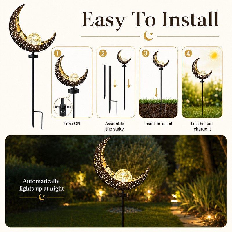 Solar Garden Light for Outdoor Decor – Moon Fairy Crackle