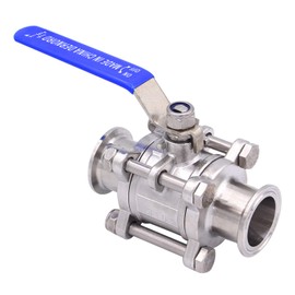 DERNORD 1.5" Sanitary Ball Valve Fits 1.5" Tri-Clamp Clover Stainless Steel 304, PTFE Lined, Two Way & Three Piece (1.5 Inch Tube OD Quick Clamp)