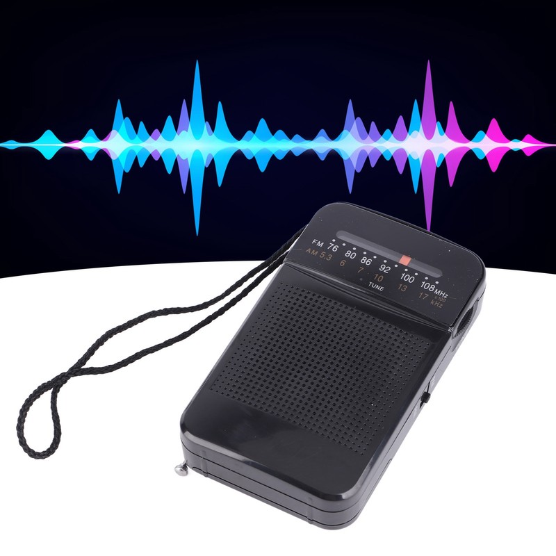 Portable AM FM Radio Black Color Headset Pluggable Built in
