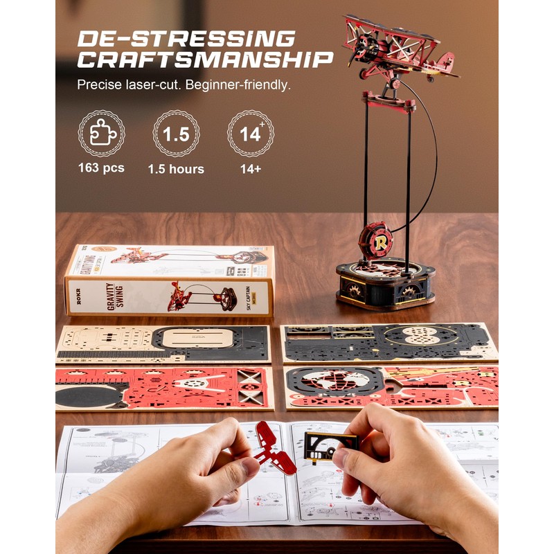 ROKR 3D Wooden Puzzles for Adults,Gravity Swing Model kit, 163Piece
