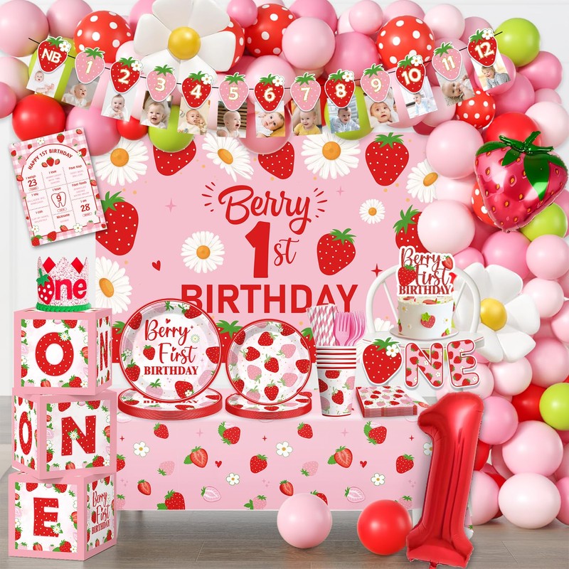 Berry First Birthday Decor, Strawberry 1st Birthday Decorations Strawberry Balloons