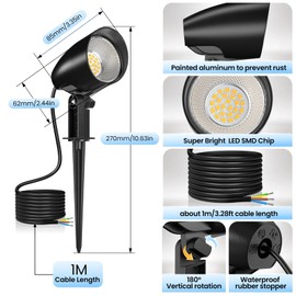 Linke 20W LED Garden Spotlight - 1880LM Warm White 2700K IP66 Waterproof Aluminum Alloy and Ground Stake/Wall Mounted Landscape Lighting for Outdoor