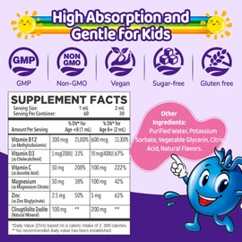 NATISLAND Zeolite Detox for Kids, 200mg Clinoptilolite Zeolite Drops Liquid Gentle for Kids Adults, with Methyl Vitamin B12, D3 & C, Cleanse and Energy, Blueberry Flavor, 2 Fl Oz