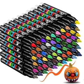 Droaful 60 colors Acrylic Paint Markers, Acrylic Paint Pens Brush Tip, No-Bleed and Automatic Ink Control, Fabric Markers for Rock, Metal, Glass, Wood, Canvas, Ceramic, Plastic, Art & DIY Craf