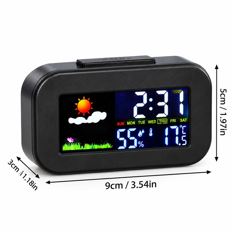 Digital Weather Station Alarm Clock for Bedside Use – Color