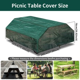 RICHIE Picnic Table Cover Garden Folding Picnic Table Bench Covers Furniture Covers Waterproof with Drawstring, UV Protection, Windproof(183x145x76cm,Green)