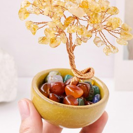 Chiorgone Natural Citrine Crystal Money Tree - Feng Shui Bonsai for Wealth & Prosperity, Tabletop Decor Artificial Trees for Home Office with Ceramic Pot