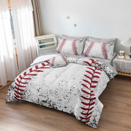 MOVE OVER Baseball Bed in a Bag Sports Bedding Queen Size Teens Boys Baseball Comforter Set White Ball Comforter for Boys 3D Sports Bedding Set