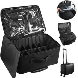 Large Capacity Rolling Makeup Case, Multi-layer Storage Makeup Trolley Case, Waterproof Makeup Travel Case with Rotating Wheels, Makeup Organizer