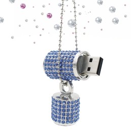 WooTeck 128GB USB 3.0 Flash Drive,Bling Rhinestone Diamond Crystal Glitter Lipstick Case Shining Jewelry with Necklace,Blue
