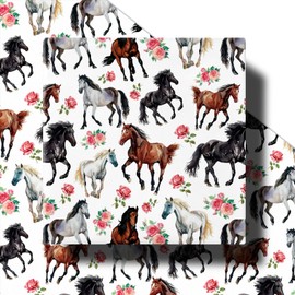 RUSPEPA Horse Wrapping Paper Roll for Boys Girls, Mini Roll, Watercolor Swith Galloping Horses and Floral Design Gift Wrap Paper Perfect for Birthday, Western Party, Farm Theme, 17 Inches x 16.4 Feet