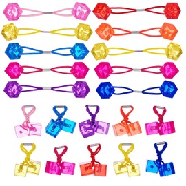 20pc Cube Ponytailers Assorted Ponytail Cubes Twin Bead Hair Elastics, Bright Multicolored Twin Hair Beads Bauble Hair Ties Ponytail Holders, Toddler Kids Value Pack