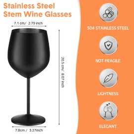 Zopeal 8 Set Stainless Steel Wine Glasses 18 oz Stainless Steel Stem Wine Goblets Unbreakable Metal Cups for Outdoor Camping Travel Picnic Christmas Party Wedding Anniversary Birthday Event (Black)