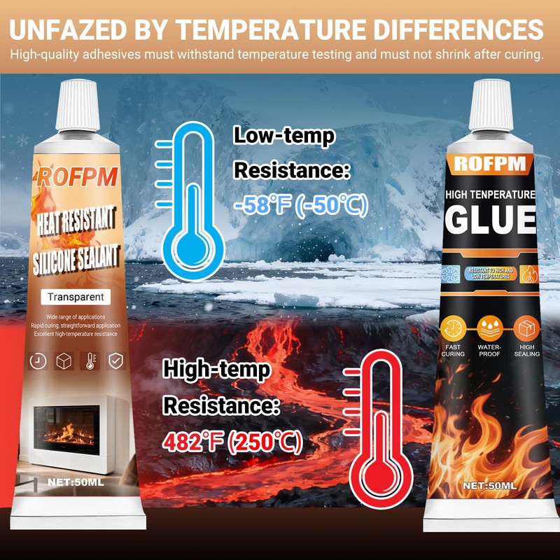 ROFPM High Heat Silicone Glue Clear and Black, 100ml Heat