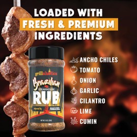 Grillaholics Steak Rub – Brazilian Steakhouse Style Churrasco Seasoning for BBQ, Grilling & Smoking – Bold Blend for Picanha, Ribeye, Beef, Pork & Chicken