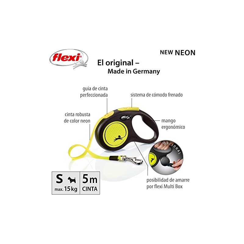 FLEXI Automatic Leash, Small (5m), Negro/Amarillo Reflejante