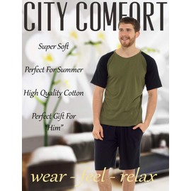 CityComfort Mens Pyjamas, Men's Short PJs, Lounge Wear Set for Men (Khaki, M)