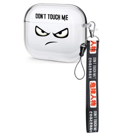 AirPods 4 Case 4th Generation Cool Black Cover with Keychain Big Angry Eyes Cute Don't Touch Me Cartoon Shockproof Airpods 4th Generation Cover Gift for Men Boys Smooth Protective Skin - Clear-Angry