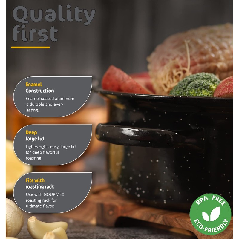 GOURMEX 7lb Round Black Ceramic Enamel Coated Roasting Pan |