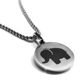 Comfort Zone Studios Stainless Steel Elephant Good Luck Charm Round Medallion Pendant Necklace, Silver
